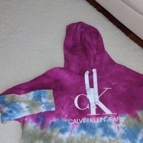 Calvin Klein Jeans Women's HOODIE Pink Blue Green TieDye Size 3X - Picture 3 of 6